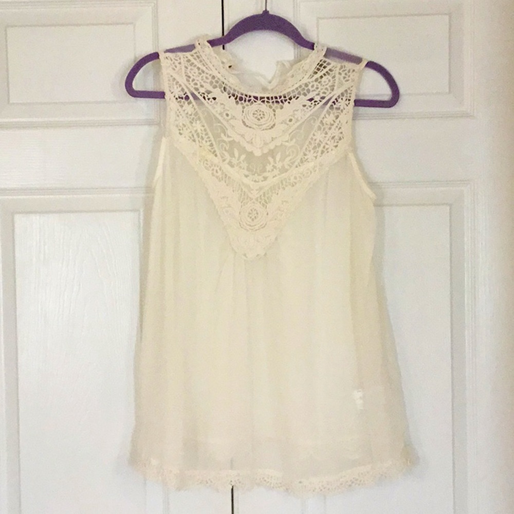 Beautiful sheer top with lace trim